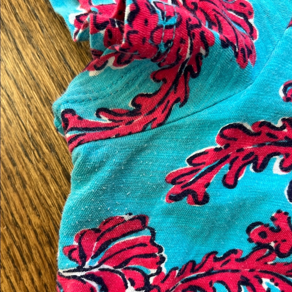 Lilly Pulitzer Turquoise & Pink Short Sleeve V-Neck Tee - Picture 5 of 8